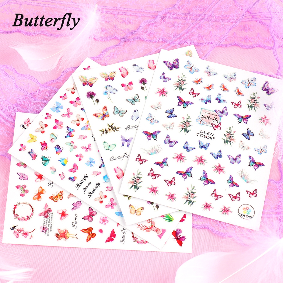 Nhãn dán trang trí móng tay hình bướm 3D nhiều màu
