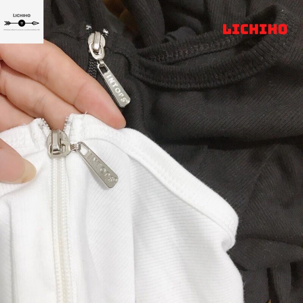 Áo croptop tay dài dây kéo ulzzang CT01 LICHIHO áo thun nữ tay dài quyến rũ | BigBuy360 - bigbuy360.vn