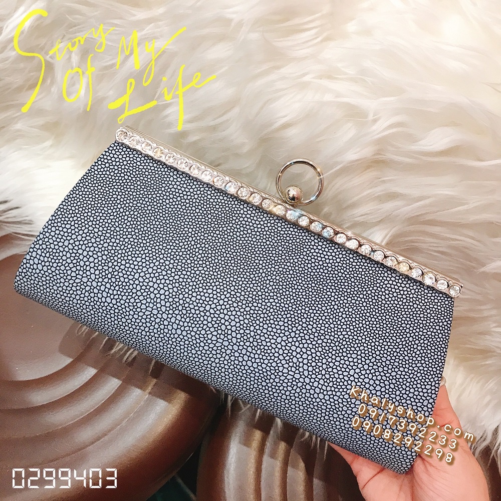 Bóp đầm clutch dạ hội dự tiệc sang trọng đeo chéo xách tay kiểu khóa tròn da rắn màu xám cho bạn nữ - (25x2x12cm)