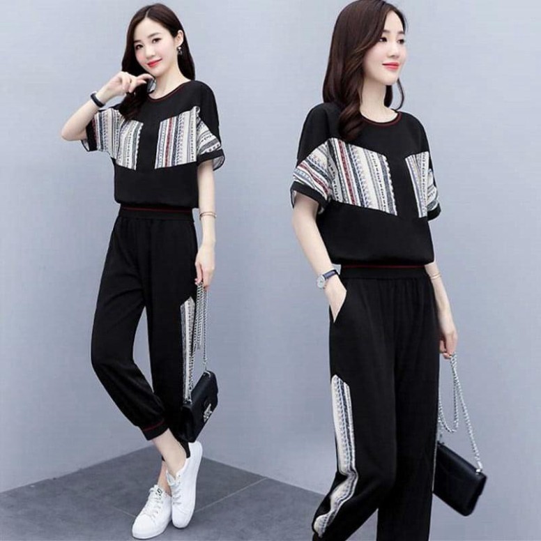 Bộ đũi nữ mặc nhà, phối họa tiết bắt mát dáng thể thao cực xinh
