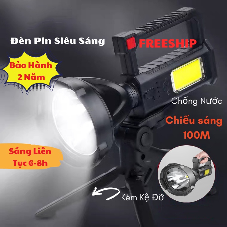 Đèn Pin Siêu Sáng Đèn Pin Công Suất Lớn Kèm Kệ Đỡ Chắc Chắn Tiện Dụng, ĐÈN TOKI