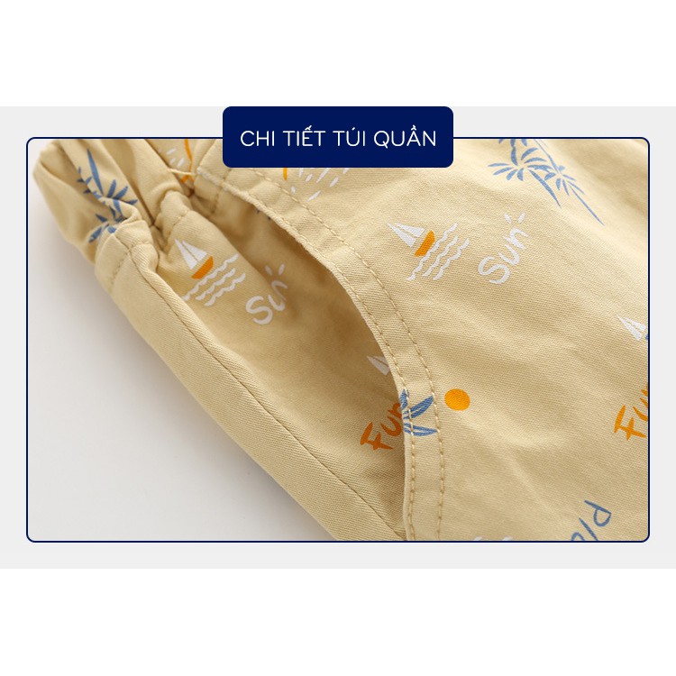 Quần Kaki bé trai WELLKIDS quần short đi biển cho bé hoạ tiết cây dừa hàng xuất Âu Mỹ