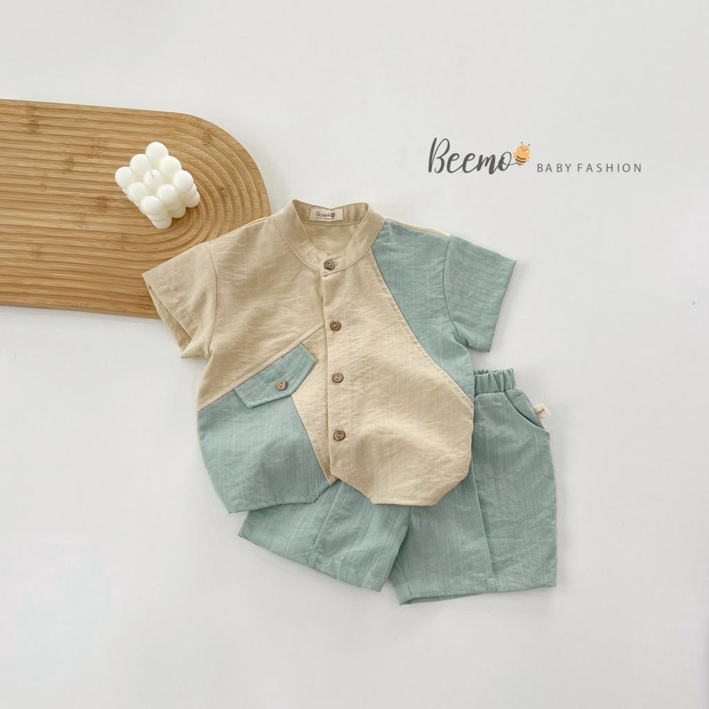 Set sơ mi phối tay thân chéo cá tính cho bé trai(9-23kg)