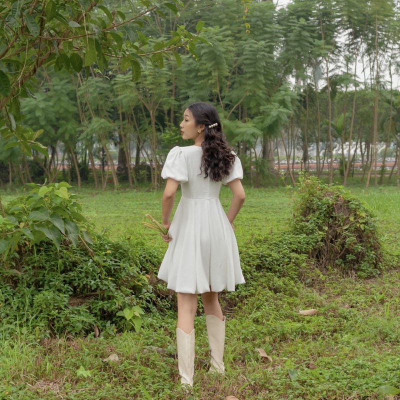 Đầm dự tiệc dạ hội maylyly dress  thiết kế bồng cổ thang thang caocaobycaochen 2 màu đen trắng có bigsize