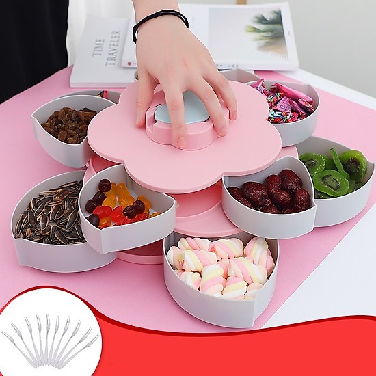 Khay Mứt Xoay, Hộp Đựng Mứt Tết Bánh Kẹo Mẫu Mới 2022 Có Rãnh Để Điện Thoại Màu Hồng
