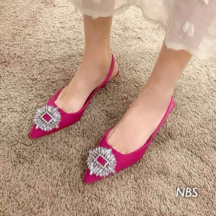 Giày búp bê nữ mũi nhọn đính đá Minhtuyetshoes-Giày nữ đính đá mặt mặt trăng mẫu mới hothit thời trang hè 2022 mã GN2022