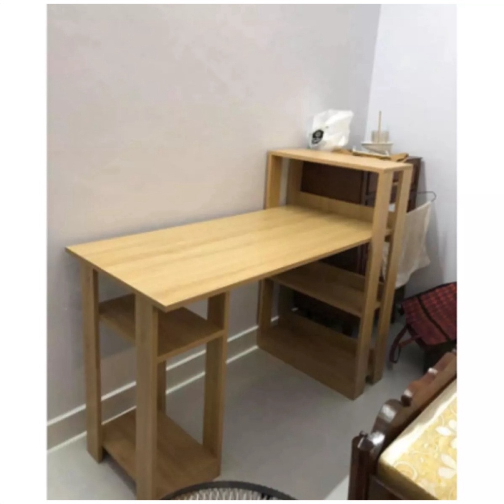 Bàn làm việc. Bàn học kèm kệ sách. Kích thước: Cao 101cm, rộng 120cm, sâu 58.5cm. Gỗ MDF cáo cấp. Màu vân gỗ