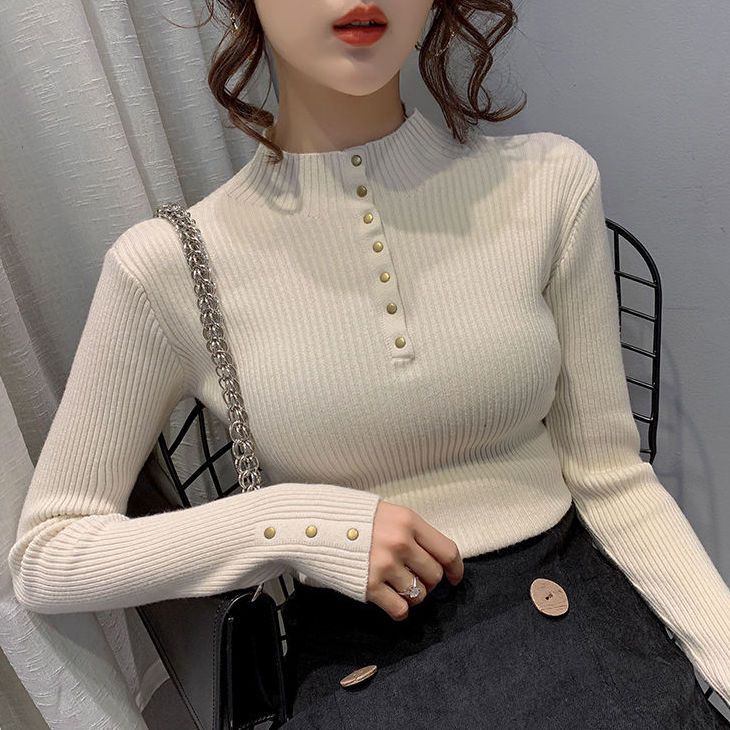 Áo Sweater Tay Dài Cổ Lọ Dáng Ôm Thời Trang Thu Đông Phong Cách Hàn Quốc Cho Nữ