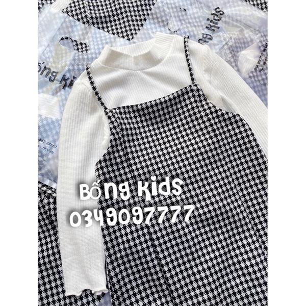 Set Váy Dạ Bé Gái Kẻ Ô Đen Trắng PR