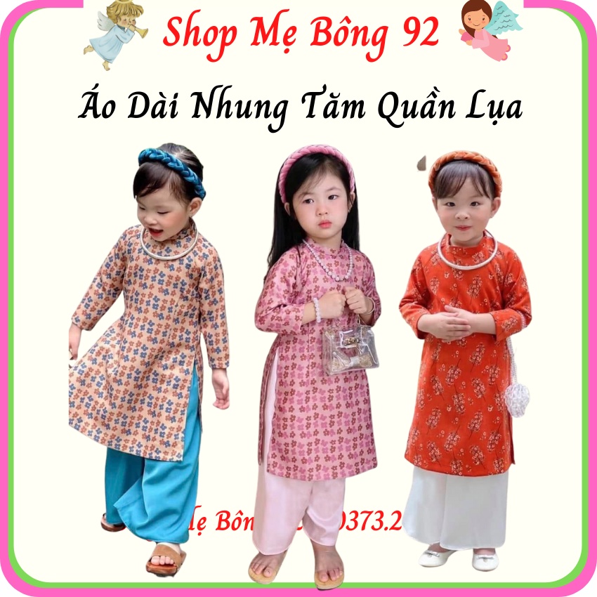 Sét Áo Dài Nhung Tăm Kết Hợp Quần Lụa Diện Tết Bé Gái AD2327– Shop Mẹ Bông 92