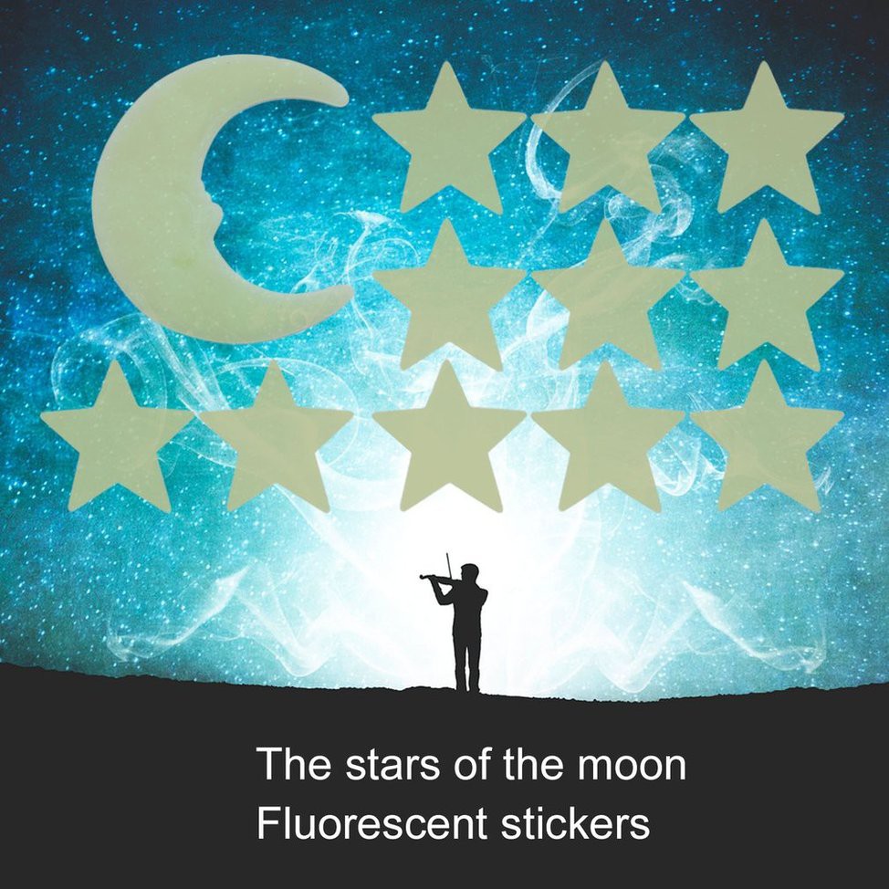 12 Sticker Dán Tường Hình Ngôi Sao Hiệu Ứng Dạ Quang