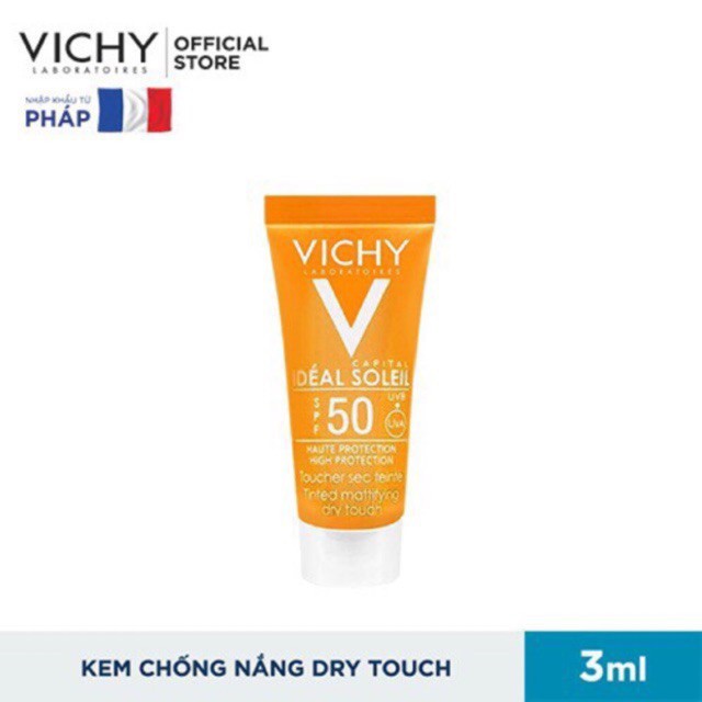 Kem chống nắng không nhờn rít SPF 50 UVA +UVB Vichy Ideal Soleil Mattifying Face Fluid Dry Touch 3ml