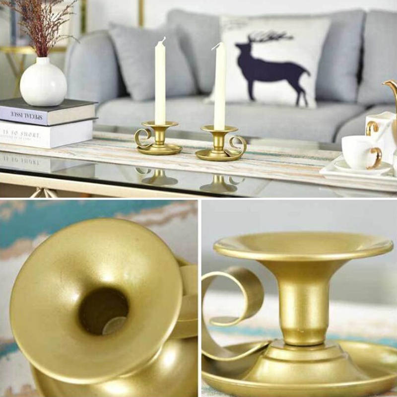 Bộ 2 Giá Đỡ Đèn Cầy Bằng Kim Loại Phong Cách Retro Đơn Giản
