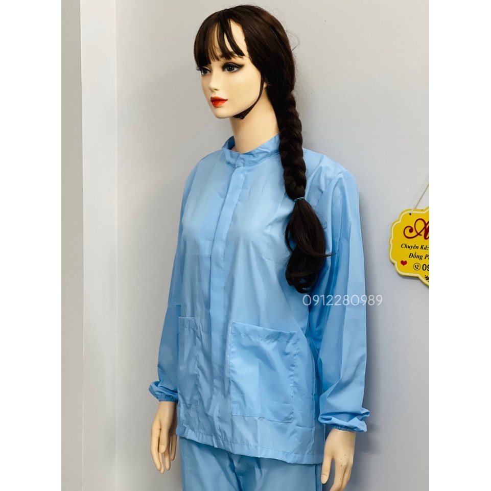 Đồ Thực Phẩm nam nữ tay dài vải silk màu xanh cực hot _ Hình chụp thật