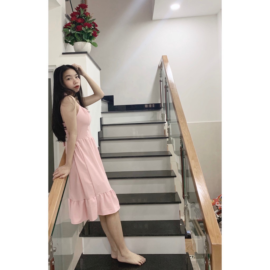 Váy Nữ 2 Dây, Đầm nữ 2 dây cột nơ vải đũi đủ màu Dáng Suông Họa Tiết Màu Trắng Tinh Khôi , Hàng Cao Cấp