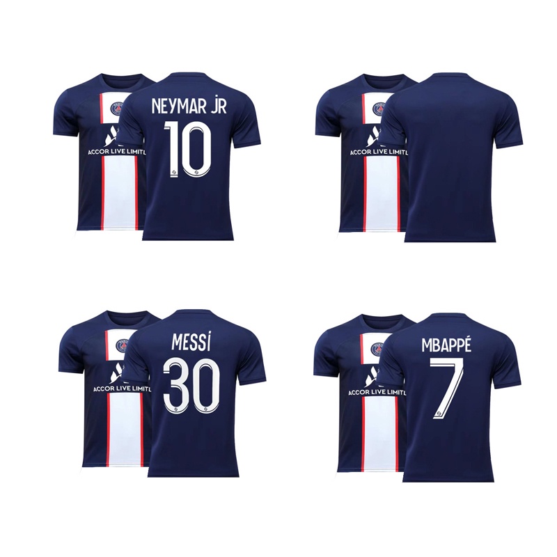 Áo Bóng Đá Ngắn Tay Phong Cách Paris Mới Cỡ 22-23 10 Nemal No. 30 Messi Trẻ Em Người Lớn