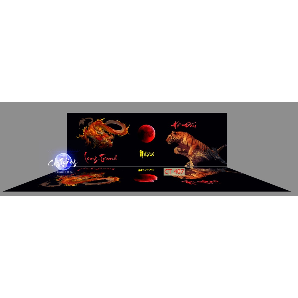 tranh 3d. tranh dán bể cá thủy sinh, bể cá rồng (tranh lưng)