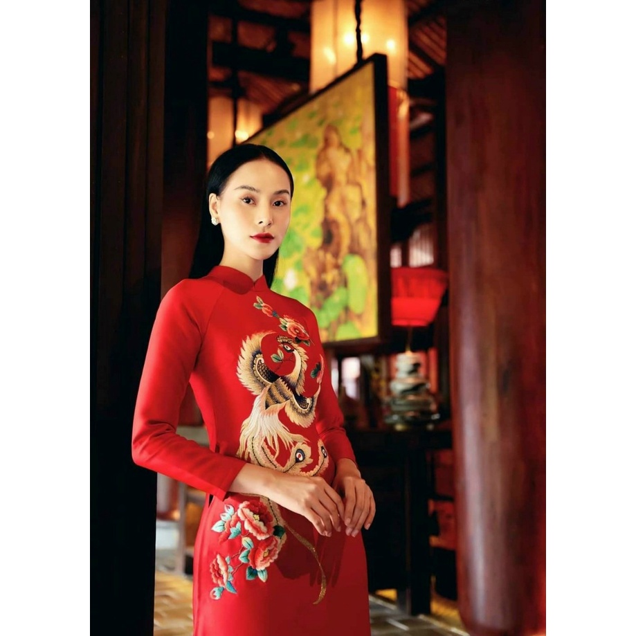 Áo cách tân sang chảnh 🎀FREESHIP🎀 Áo dài cách tân đỏ phối hoa chân