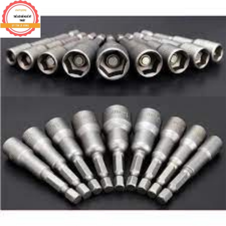 Bộ 14  đầu chụp bulong - Đầu bắn tôn vặn ốc bulong lục giác 6-19mm + 1 chân cài chuyển đổi để dùng cho khaon bê tông