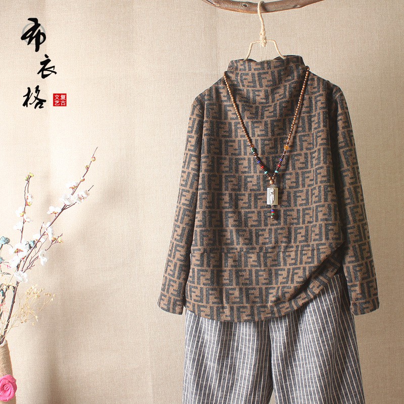 Áo mùa đông tuổi trung niên nữ cao cổ dài tay - Áo nỉ ấm mùa đông nữ u40 u50 u60