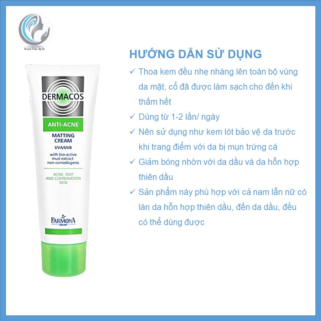 Kem dưỡng ẩm cho da dầu mụn Dermacos Anti Acne giảm bóng nhờn và ngừa mụn DA01