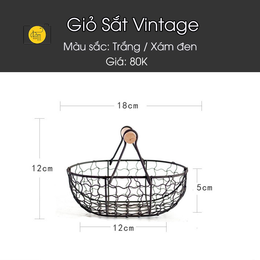 Giỏ sắt có tay cầm style vintage