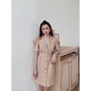 Váy cổ vest kèm đai đá
