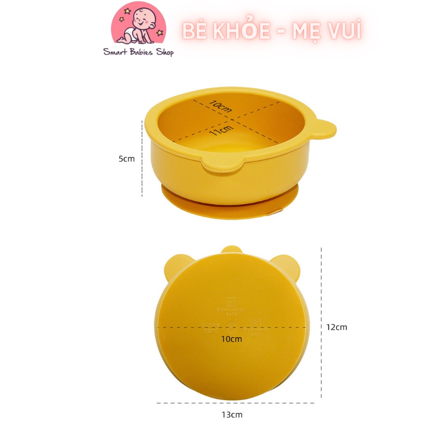 Bát silicon hình gấu tones màu Pastel phong cách Hàn Quốc, có đế hút chân không chống lật cho bé ăn dặm