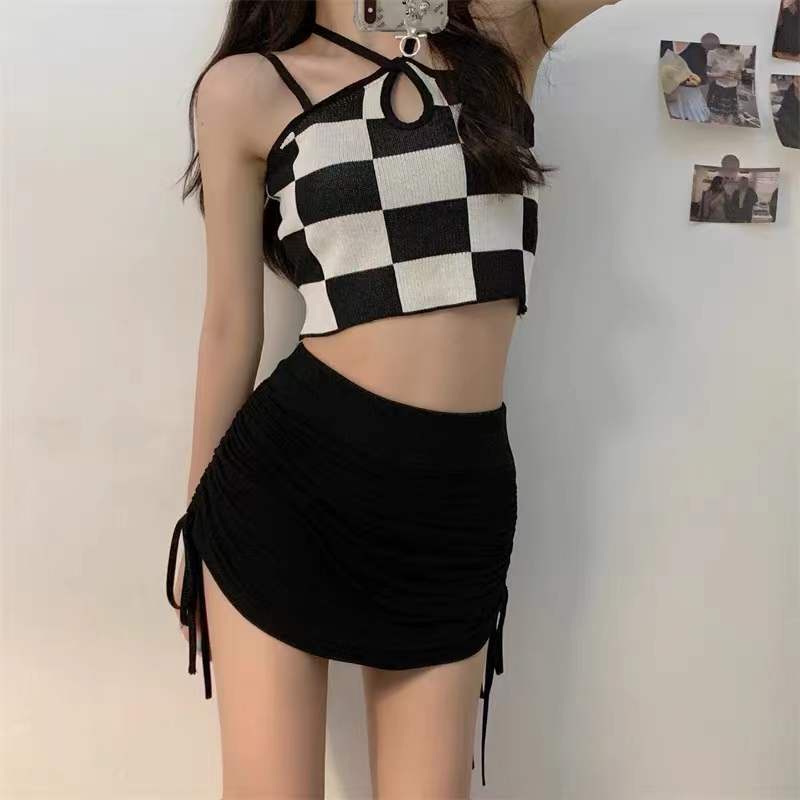 Áo Hai Dây Vải cotton Họa Tiết Sọc Caro Thời Trang Mùa Hè Cho Nữ