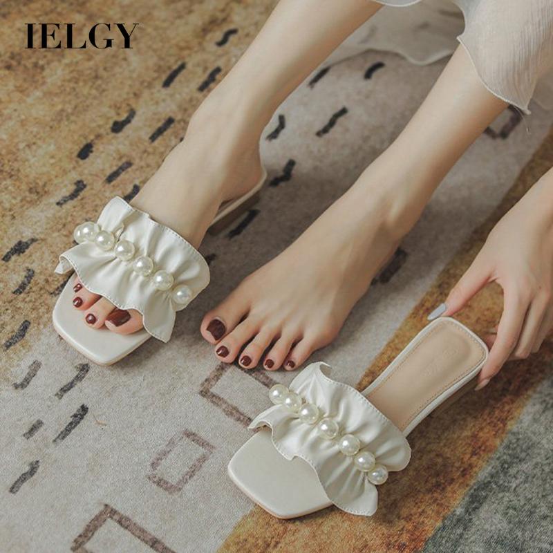 IELGY Dép Phối Ren Đính Ngọc Trai Phong Cách Pháp Thời Trang Cho Nữ