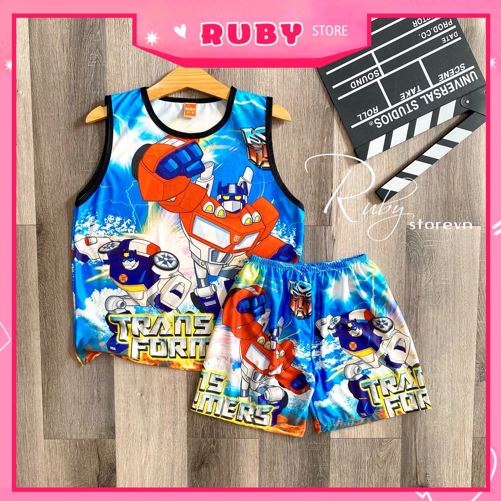Đồ bộ thun SÁT NÁCH - 3 LỖ cho bé in hình siêu nhân kitty doremon size đến 47kg Bộ thun hoạt hình DBRBSN FULL SIZE