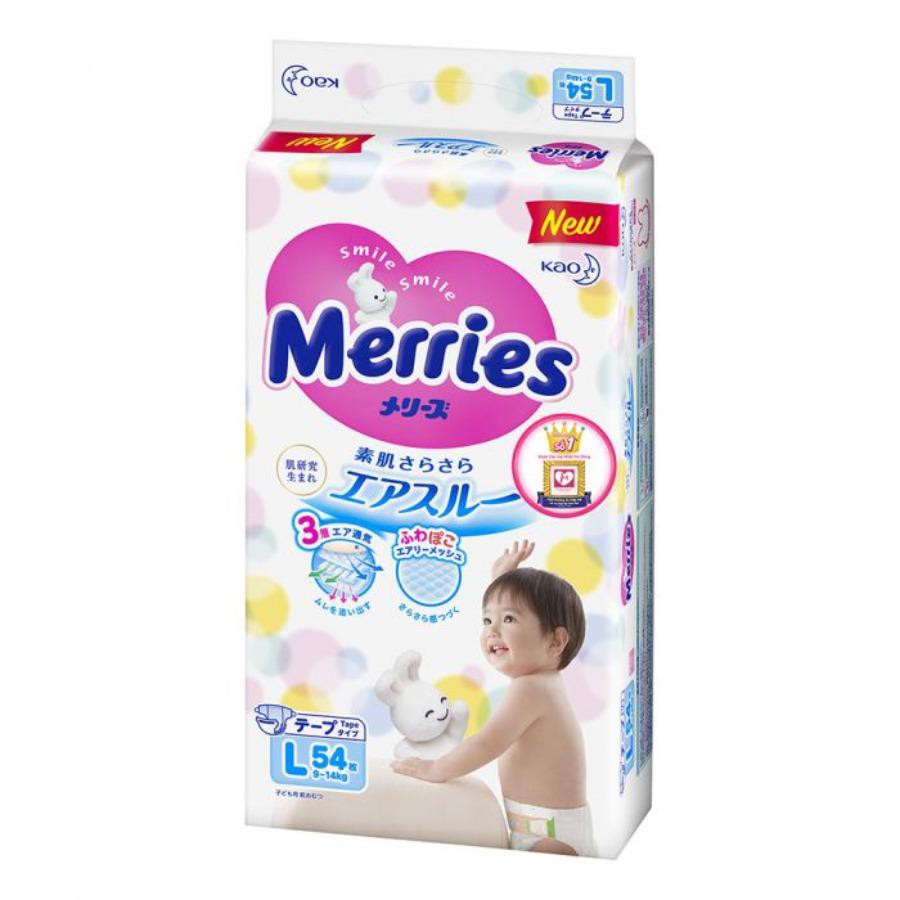 Bỉm/Tã dán Merries size L 54 miếng (cho bé 9-14kg)