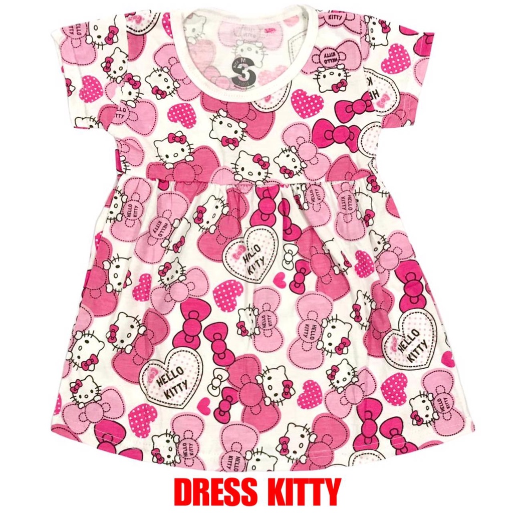 Set 1 / 13 Món Áo Thun Cotton + Đầm / Áo Thun In Hình Mèo KITTY / HK / DASTER Dễ Thương Cho Bé Gái