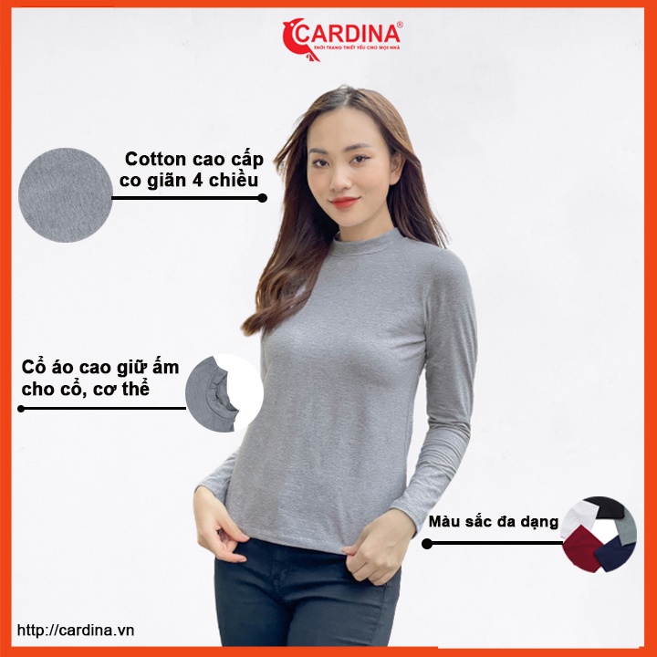 Áo giữ nhiệt nữ CARDINA chất cotton Nhật cao cấp cổ 3 phân công nghệ HEATTECH Nhật Bản 1HF.