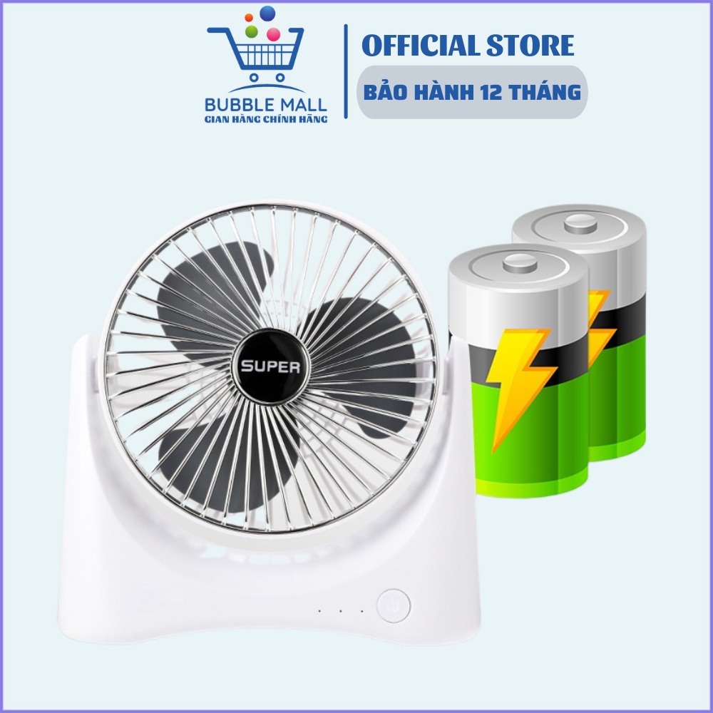 Quạt mini để bàn sạc tích điện super fan, 3 chế độ gió, chế độ gập thông minh, bảo hành 12 tháng