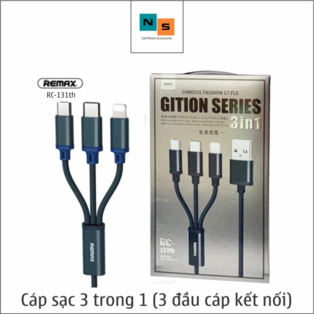 Dây Cáp Sạc 3 đầu Typec/Micro/Lightning Remax RC-131th