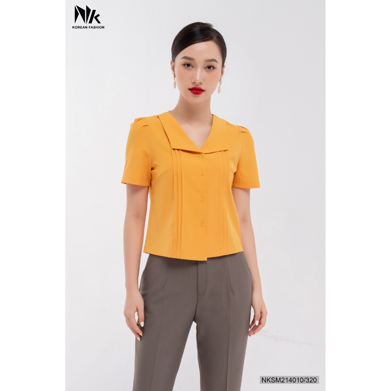 Áo Sơ Mi Nữ Ngắn Tay NK Fashion Thiết Kế Cổ Điệu, Chất Liệu Nhập Hàn Cao Cấp NKSM2104010