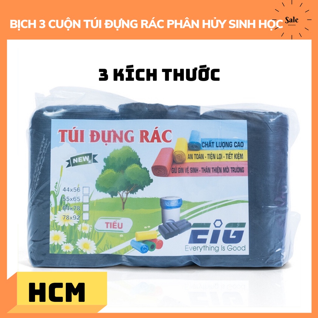 Combo 3 cuộn túi rác tiện lợi màu đen - có 3 size [1 bịch có 3 cuộn]