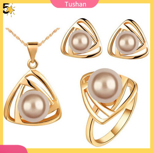 Vòng cổ / Nhẫn / Bông Tai Mặt Tam Giác Đính Ngọc Trai Nhân Tạo