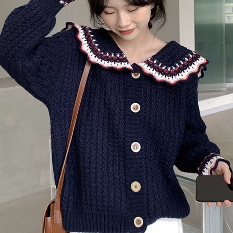 ÁO CARDIGAN VIỀN THUỶ THỦ CỔ BÈO TIỂU THƯ