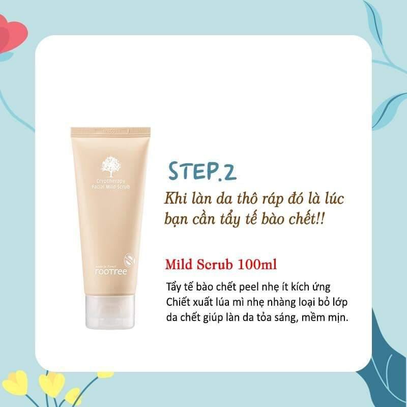 Kem Tẩy tế bào chết dạng kỳ Rootree Crytherapy Facial Mild Scrub 100ml + Tặng 1 mặt nạ Foodaholic (loại ngẫu nhiên)