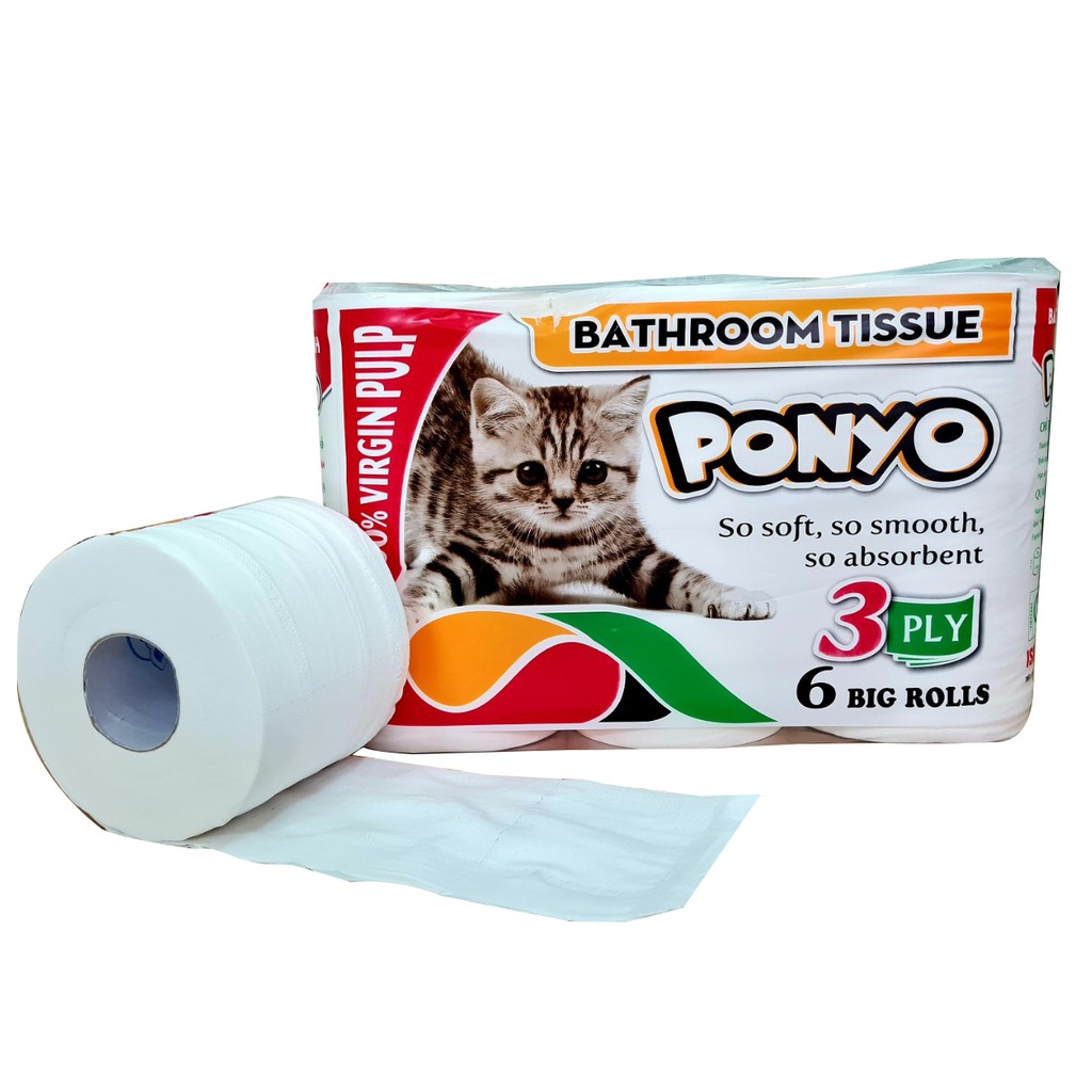COMBO (5 LỐC) GIẤY VỆ SINH CAO CẤP PONYO MÈO CON LỐC 6 CUỘN