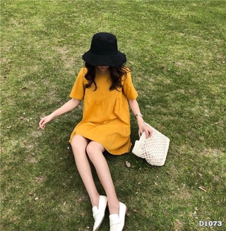Đầm vàng babydoll tầng
