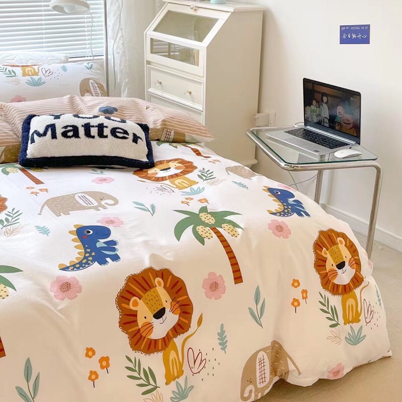 Bộ Chăn Ga Gối ❤️ Cotton living 100% cao cấp đủ size đệm ga giường họa tiết đáng yêu cho bé phong cách Hàn Quốc