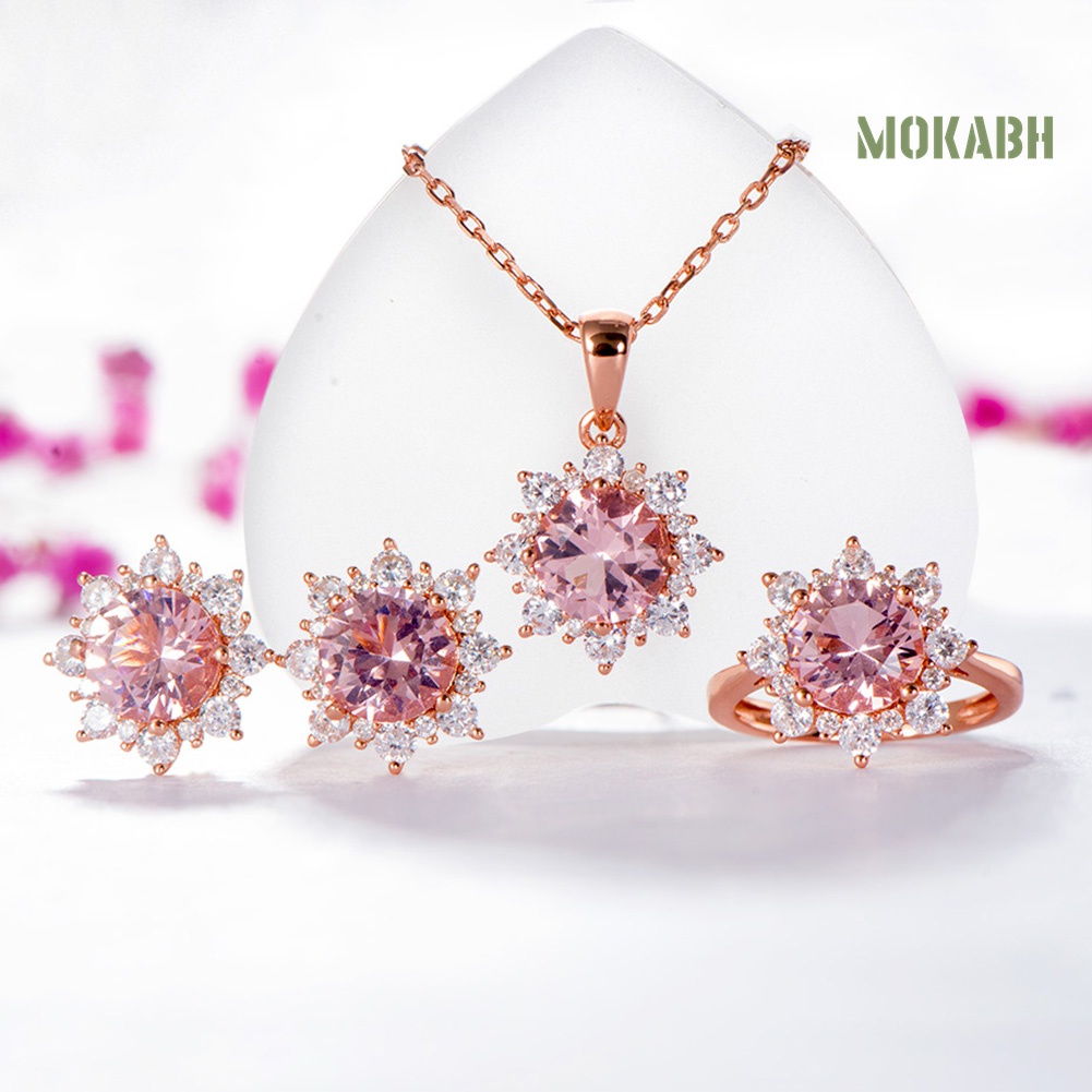 Set Vòng cổ Nhẫn Và Bông Tai Hình Hoa Tuyết Đính Đá Zircon