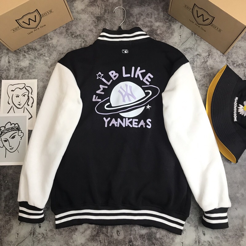 Áo Khoác nam nữ Bomber YANKEAS , Chữ A , NY Full Bill phong cách MLB Ladystore chất nỉ bông cotton cao cấp