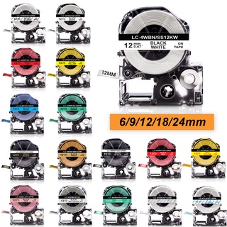  6   9   12   18   24mm  Băng keo dán nhãn LC-4WBN9 SS12KW tương thích 12mm dành cho EPSON LabelWorks LW-300 LW-400 LW-600P LW-700 LW-900P LW-1000P cho máy tạo nhãn KingJim TepraPro SR330V 8m 