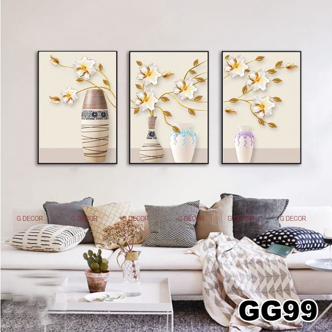 Tranh treo tường canvas 3 bức phong cách hiện đại Bắc Âu 208,tranh trìu tượng trang trí phòng khách, phòng ngủ, phòng ăn