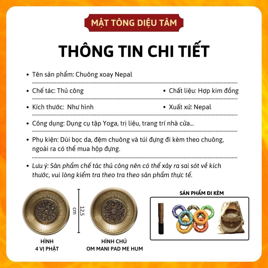 Chuông xoay nepal thủ công (handmade) - 1 bộ ( set)