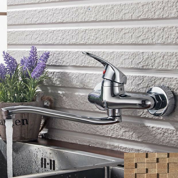Vòi rửa bát nóng lạnh gắn tường đồng mạ Crom